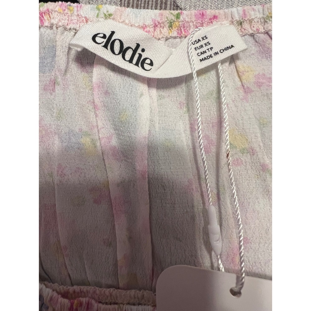 Elodie Floral Puff Sleeve Crop Top Sweetheart Neck Cottagecore Pink White NWT XS - Picture 8 of 8